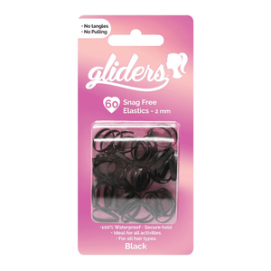 Gliders Snag Free Elastics 2mm Black 60 Piece - KK Hair