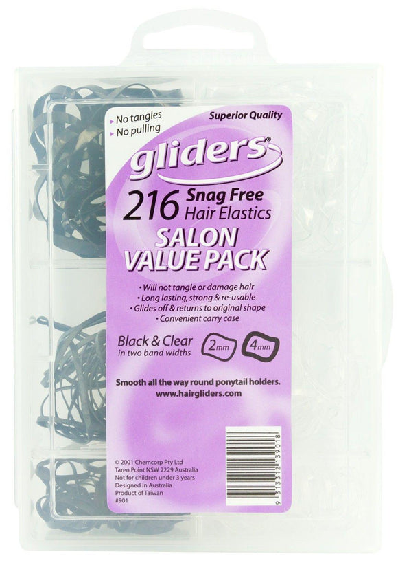Gliders Snag Free Hair Elastic 216pc Value Pk - Black & Clear - KK Hair