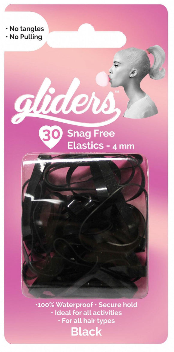 Gliders Snag Free Hair Elastics Black 4mm - 30 piece - KK Hair